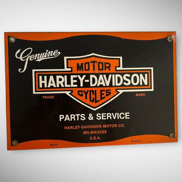 Vintage 1990s Harley-Davidson Porcelain Sign – Parts & Service – 12"x8" – Garage - Picture 1 of 4